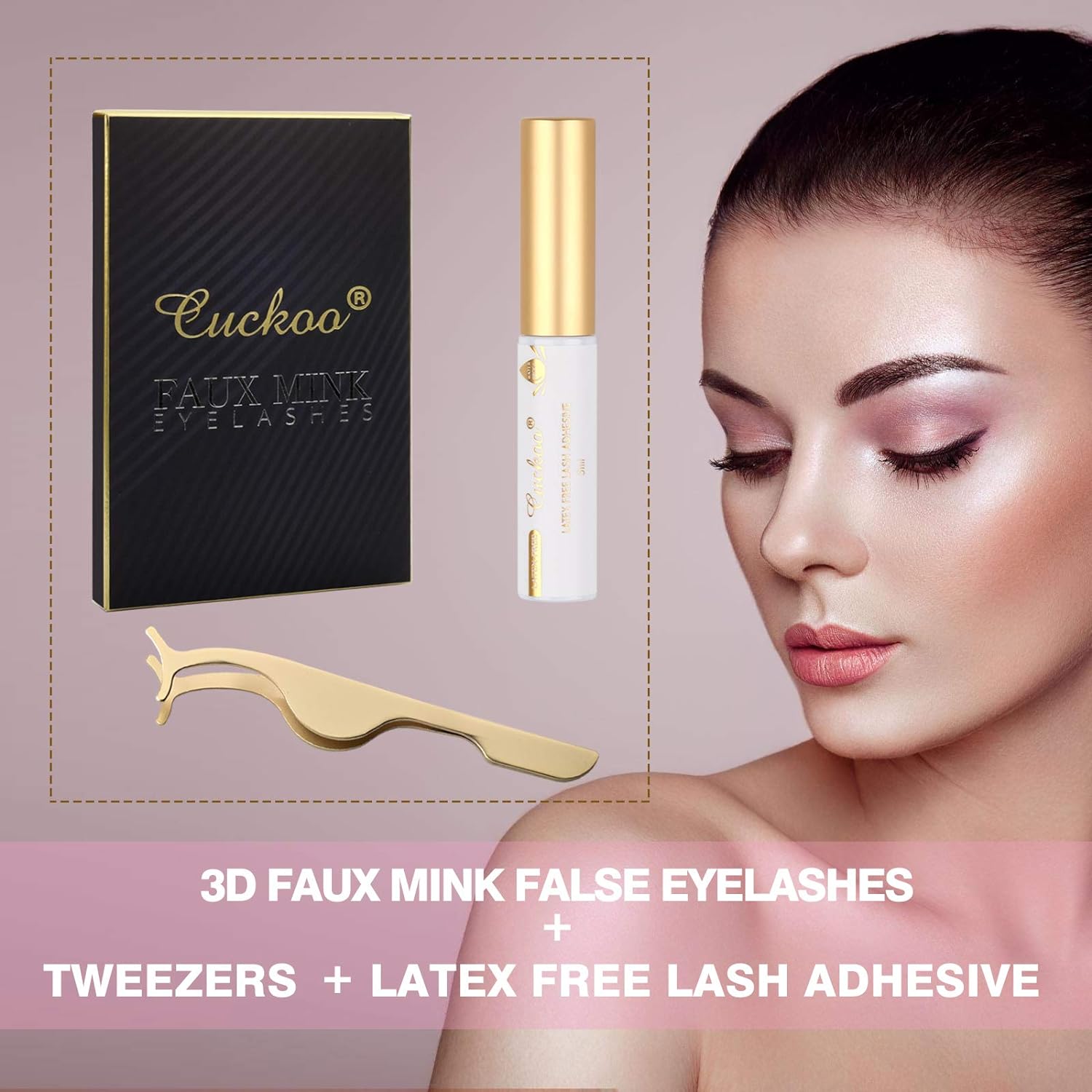 Cuckoo Lashes Pack,5 Pairs 3D Faux Mink Eyelashes with Eyelash Glue Kit, False Eyelashes for Women,Reusable Makeup Soft Natural Look Fake Eyelashes