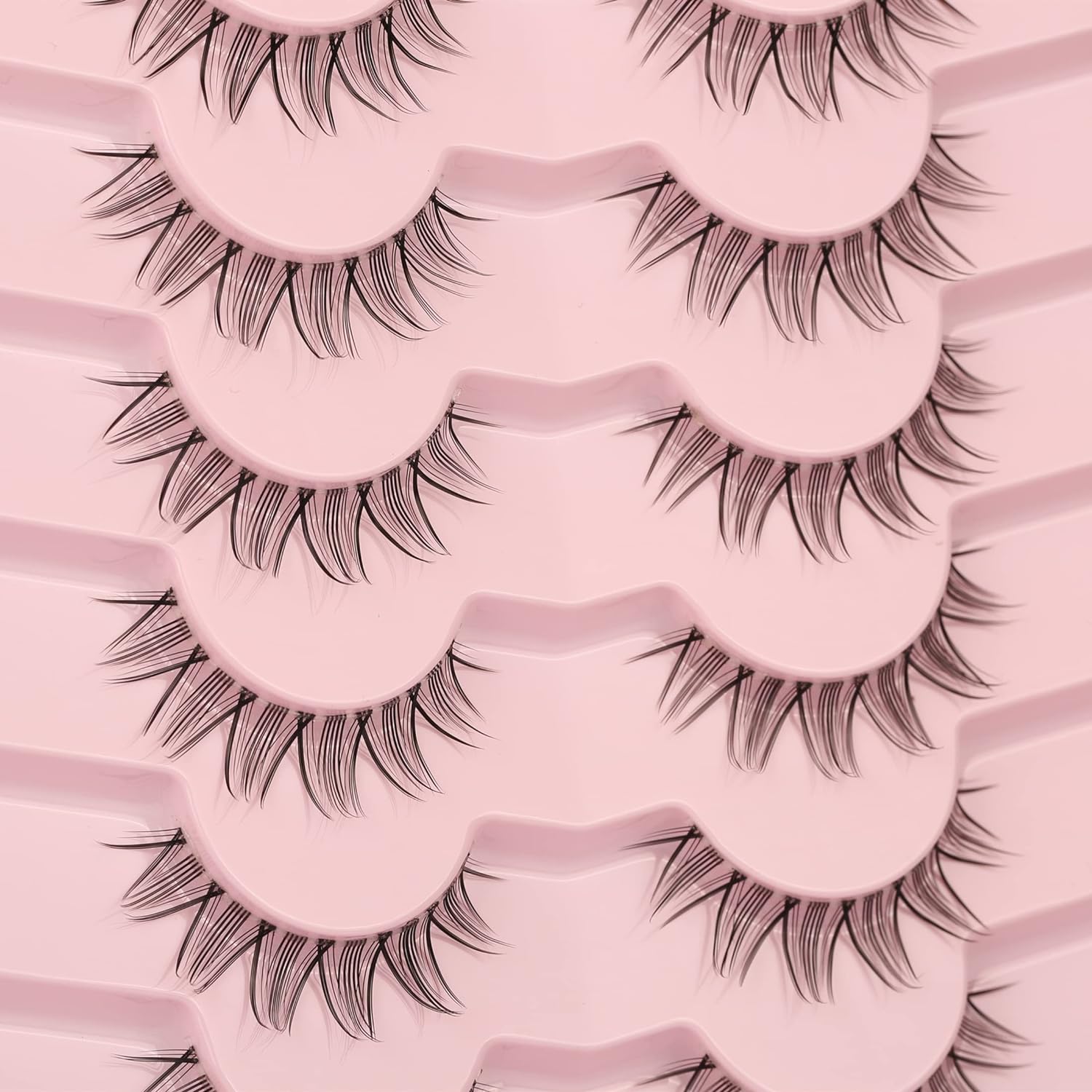Pooplunch False Eyelashes Cat Eye Look Fluffy Wispy Faux Mink Lashes 7 Pairs 14MM Natural Extension Volume 8D Soft Curly Fake Eyelashes Strips Pack