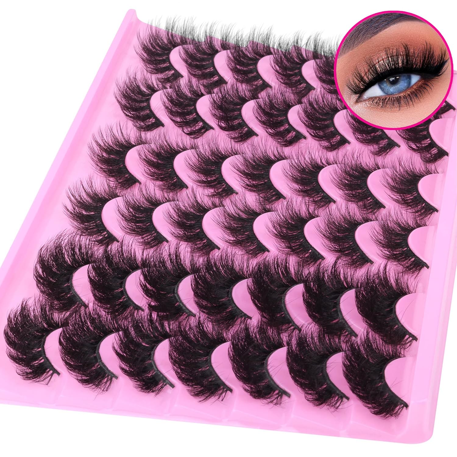 Mink Lashes Fluffy False Eyelashes Natural Look 14-17mm Cat Eye Lashes Pack, 5D Wispy Curly Fake Lashes by TNFVLONEINS - 21 Pairs 3 Styles