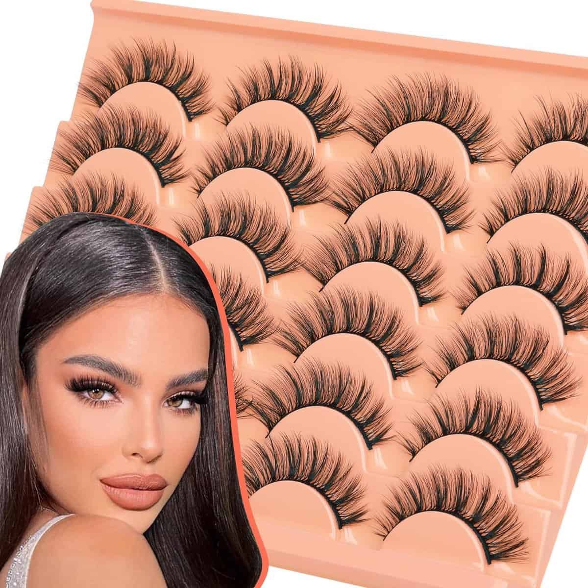 Natural Eyelashes False 3D Lashes Wispy Fake Eyelashes 12 Pairs C Curl Lashes Natural Look 15mm Fluffy Cat Eye Lash Pack by TOOCHUNAG
