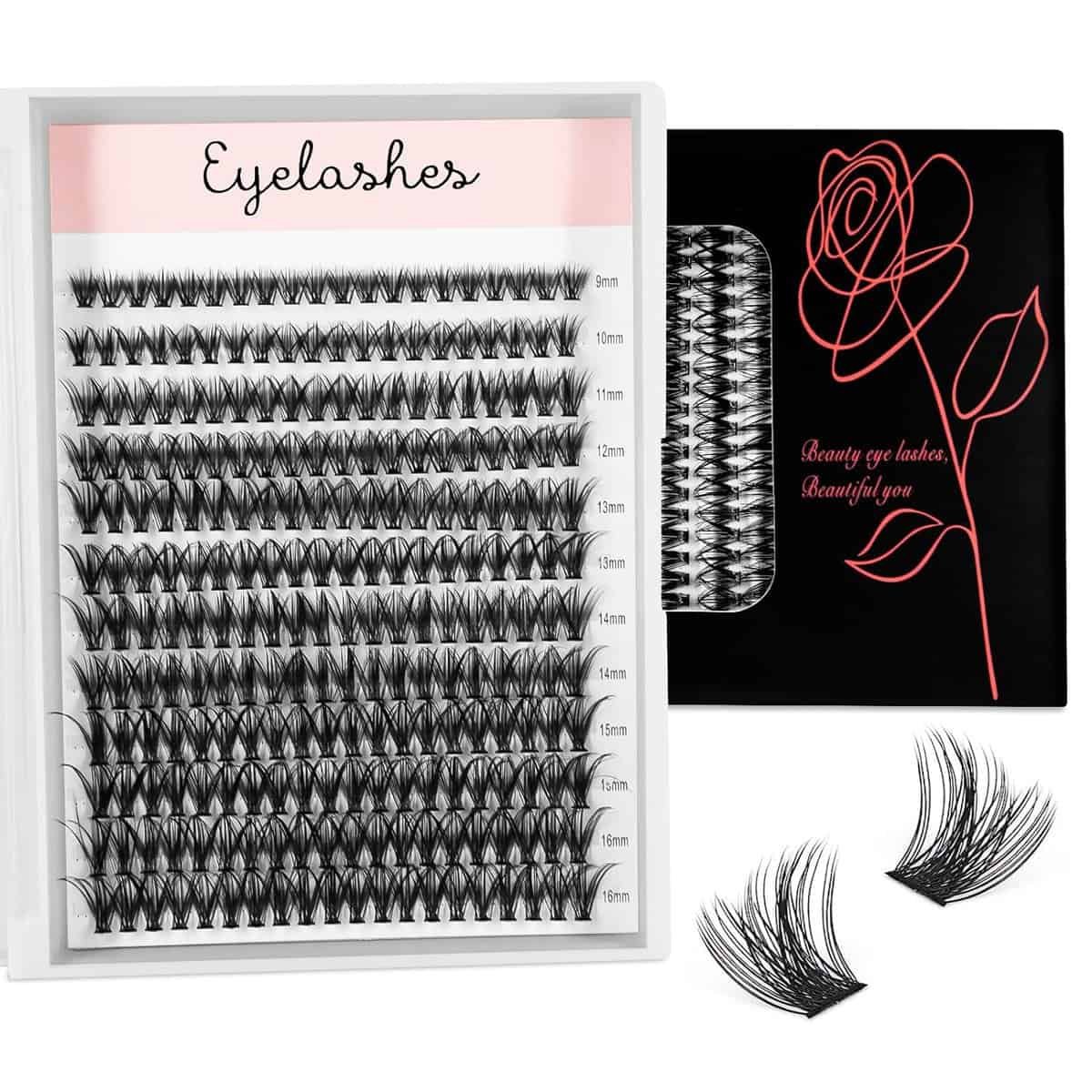 Cluster Lashes 240pcs Lash Extension D Curl False Eyelashes Individual Lash Clusters Eyelash Extension Mixed Length Eyelash Clusters Natural Look Eyelash Extension Cluster Lashes (40D-0.07D-9-16mm)