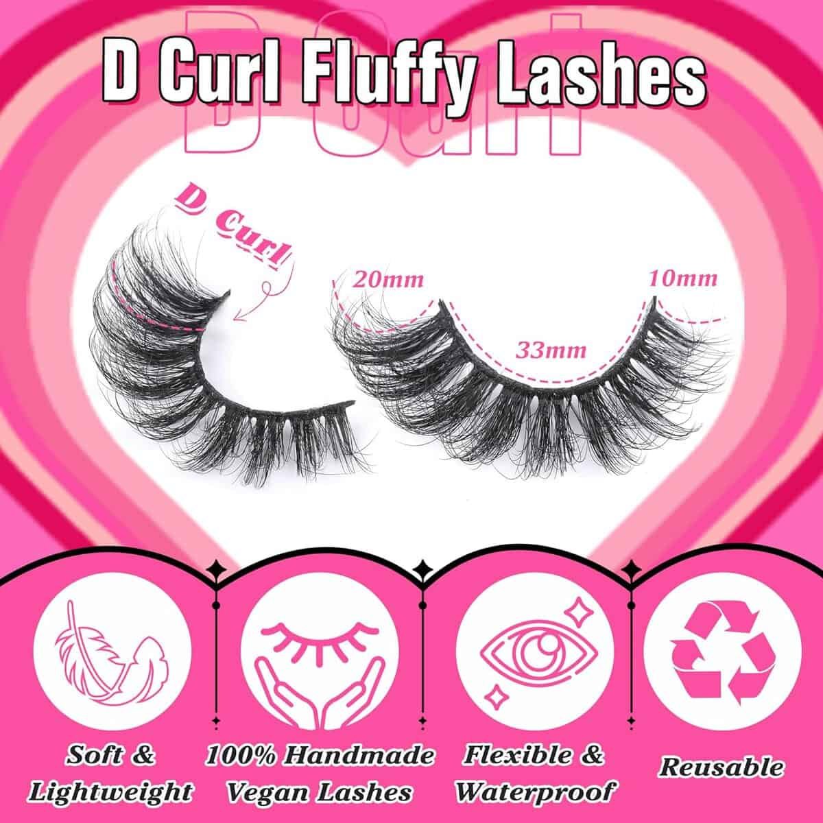 False Lashes Natural Eyelashes Fluffy Lashes D Curl Eyelashes 14mm 3D Volume Wispy Fake Eyelashes Strips Clear Band 10 Pairs Lashes Pack by Calphdiar