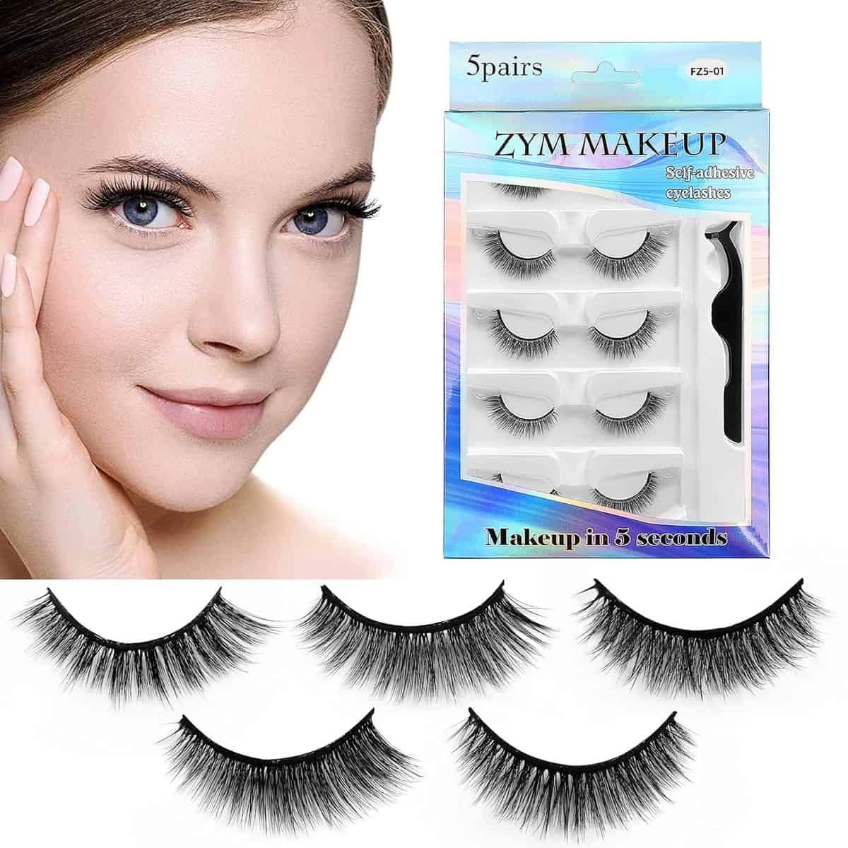 Reusable Self Adhesive Eyelashes Natural Look, No Eyeliner or Glue Needed and Easy to Put On, Reusable Self Sticking False Eyelashes (5pairs)… Reusable Self Adhesive Eyelashes Natural Look, No Eyeliner or Glue Needed and Easy to Put On, Reusable Self Sticking False Eyelashes (5pairs)…