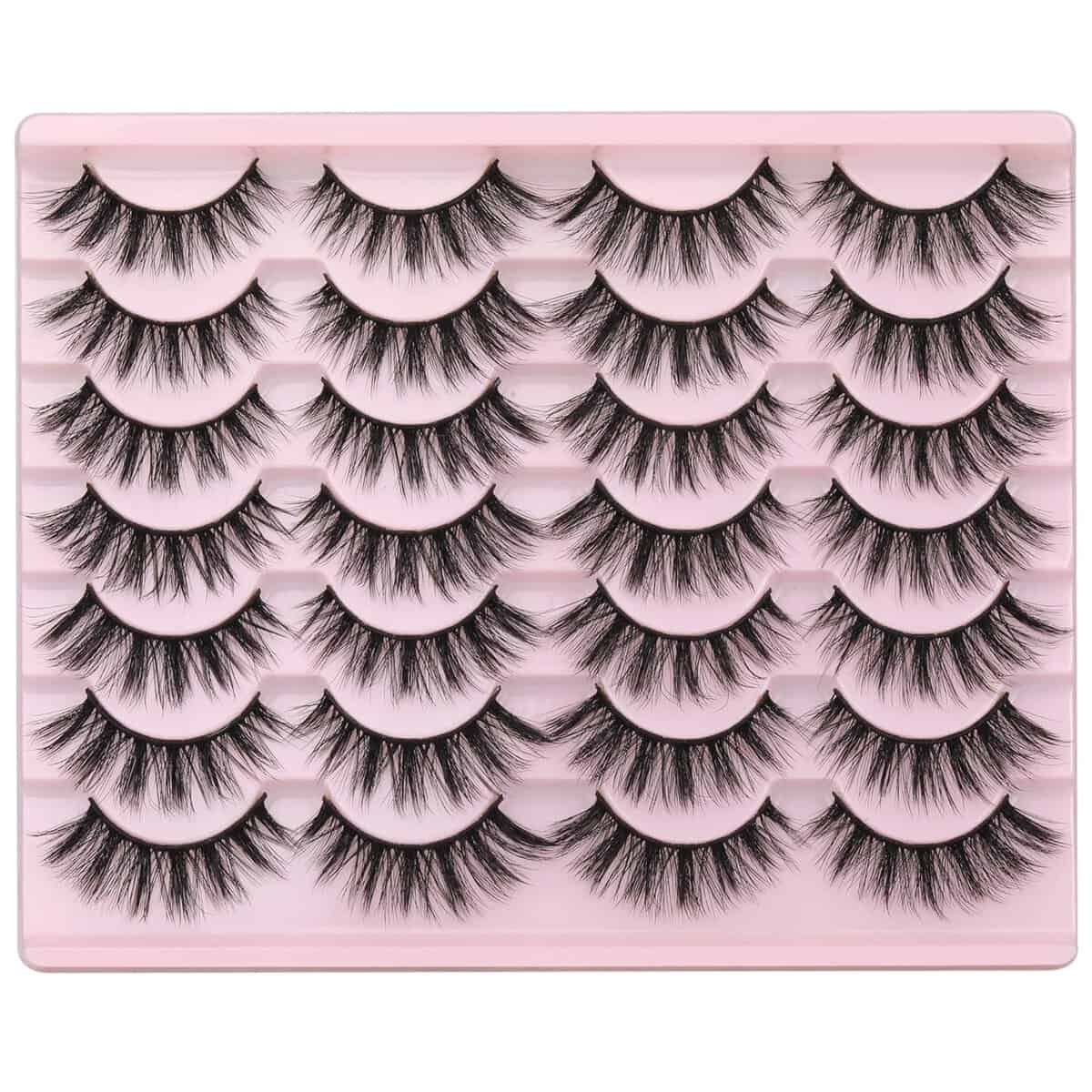 Newcally Lashes False Eyelashes Dramatic 20MM Faux Mink Lashes Pack 14 Pairs Wispy Long Thick Fluffy Strip Eye Lashes Multipack