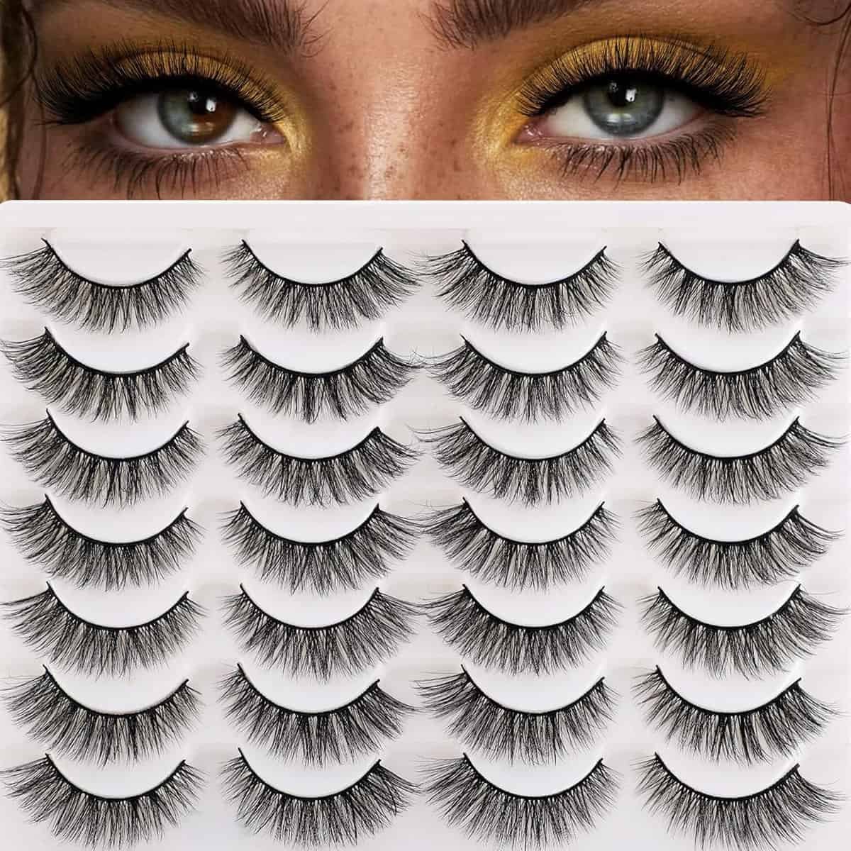 Newcally Lashes False Eyelashes Dramatic 20MM Faux Mink Lashes Pack 14 Pairs Wispy Long Thick Fluffy Strip Eye Lashes Multipack