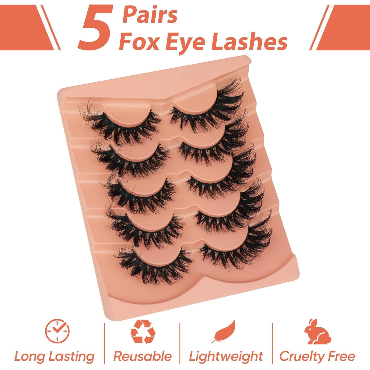 Fluffy Fox Eye Lashes False Eyelashes 8D Wispy Faux Mink Lashes 18mm Thick Volume Fake Eyelashes 5 Pairs Cat Eye Lashes Multipack by TOOCHUNAG