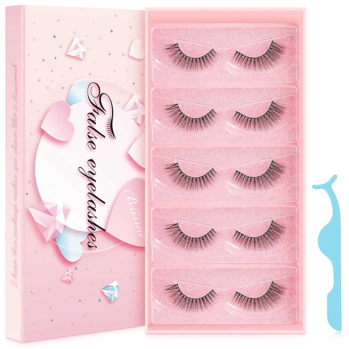 Bsisme False Eyelashes Cat-Eye Wispy Mink Eyelashes Natural Look Faux Fluffy Fake Eyelashes Cluster Long Full Extension Volume Thick Eye Lashes Soft Lightweight Reusable Lash (5 Pairs Pack)