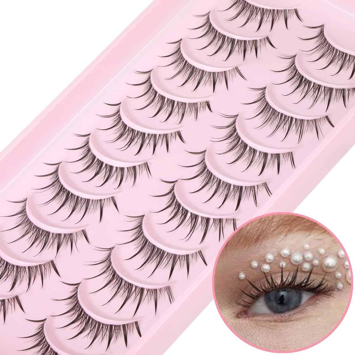 Manga Lashes Natural Look Anime False Eyelashes Individual Wispy Korean Makeup Eye Lashes Clusters 10 Pairs Asian Chinese Japanese Fake Eyelashes Pack by Geeneiya