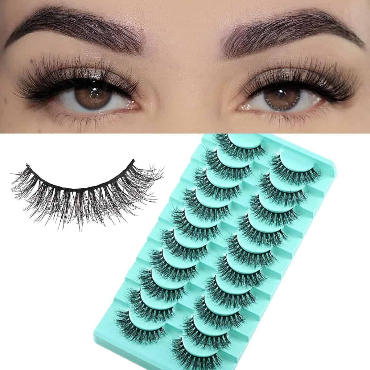 Natural Lashes Wispy Eyelashes Fluffy Mink Lashes Naturl Look Small Strip Eyelash 10 Pairs Short Lashes Pack Lightweight Cat Eye Lash Strips Set (Fluttery Lash | 10-17mm)