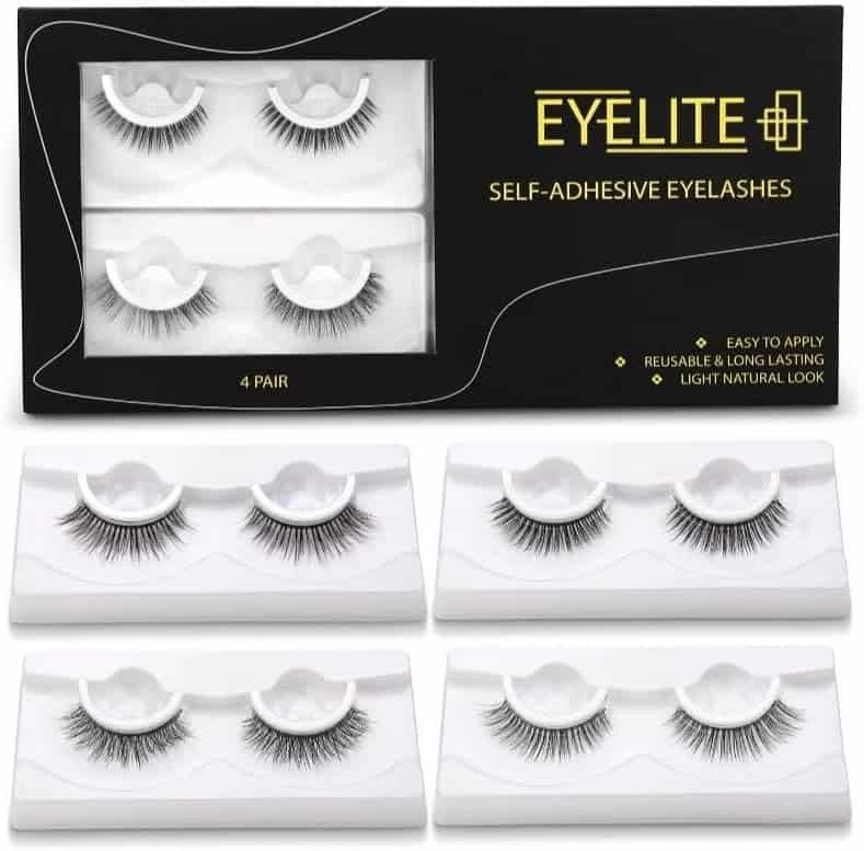 Self Adhesive Eyelashes, 4 Pairs, 16pcs, No Glue Eyelashes, Reusable Adhesive Eyelashes, Natural Look, Wispy Lashes, False Eyelash Extensions, Self Sticking, Press On Lashes, Long Last Wear