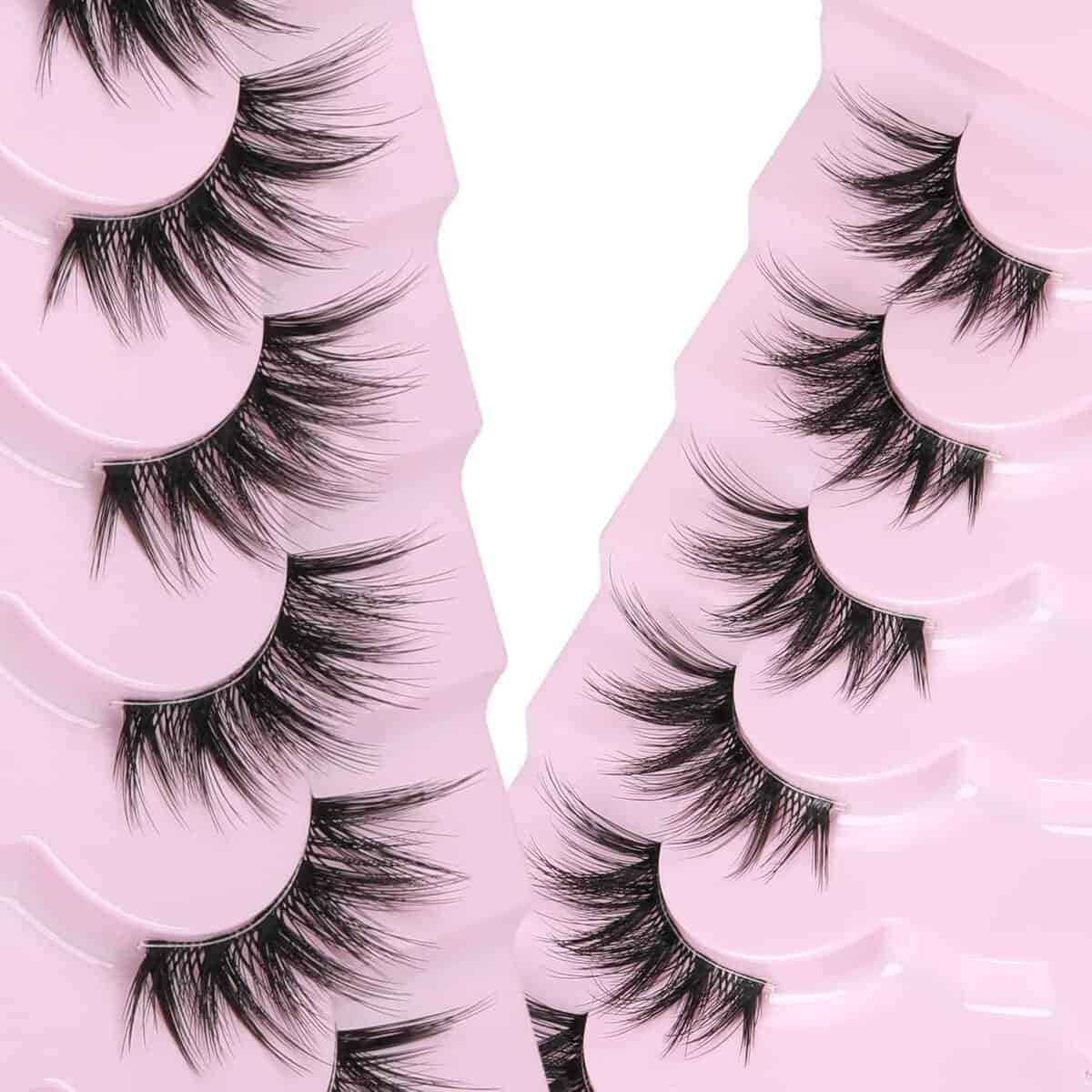 Half Lashes Natural Look Wispy Cat Eye False Eyelashes Clear Band Fluffy Faux Mink Lashes Pack 3D Soft Volume Lash Strips 16mm Light Fake Eyelash Extension 7 Pairs by Boahankuke