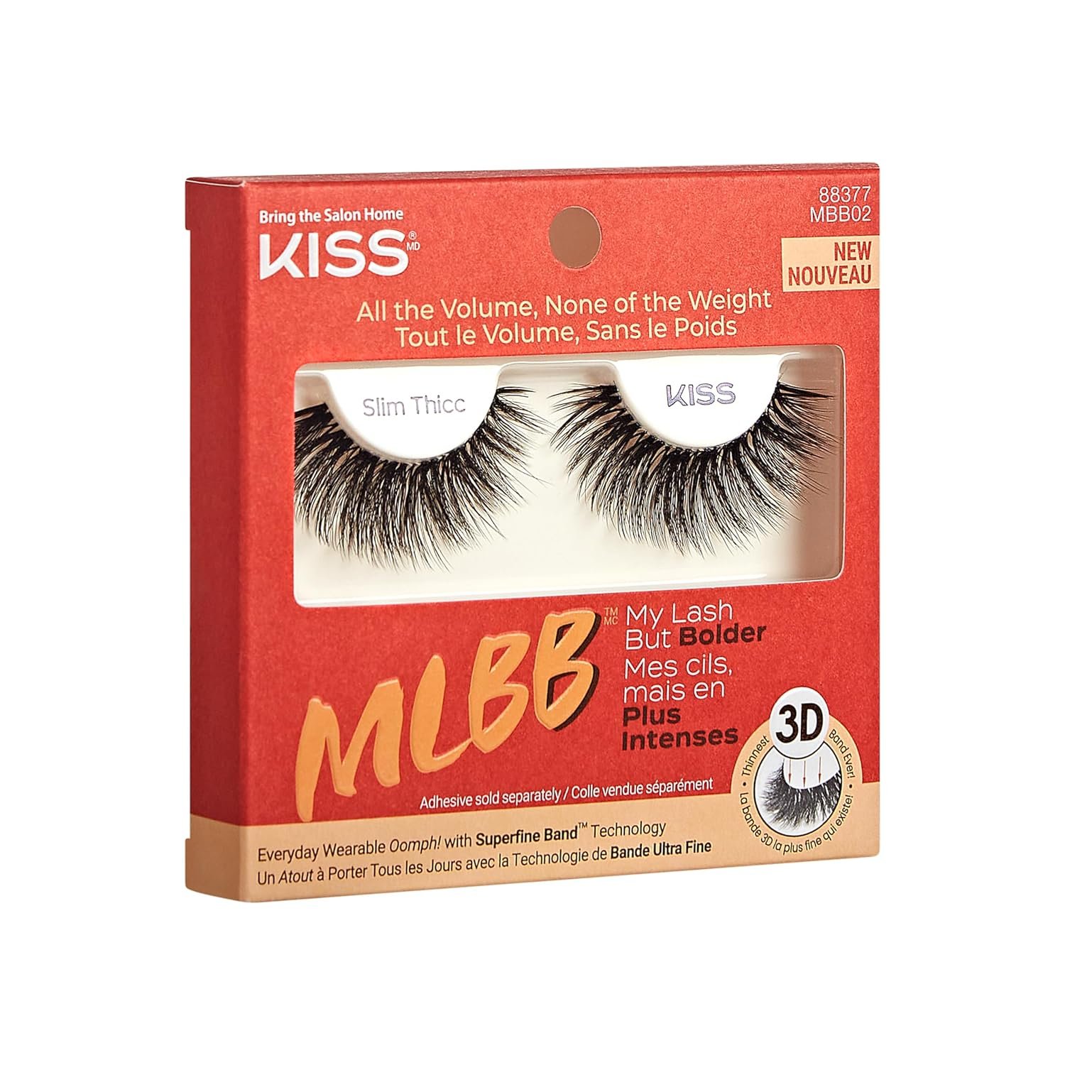 KISS My Lash But Bolder 3D Volume False Eyelashes - Slim Thicc, Black, Comfortable, Voluminous, Natural-Looking, Faux Mink, Vegan, Fuller, 3D Lashes, Superfine, Knotless, Fluffy  Soft | 1 Pair KISS My Lash But Bolder 3D Volume False Eyelashes - Slim Thicc, Black, Comfortable, Voluminous, Natural-Looking, Faux Mink, Vegan, Fuller, 3D Lashes, Superfine, Knotless, Fluffy  Soft | 1 Pair