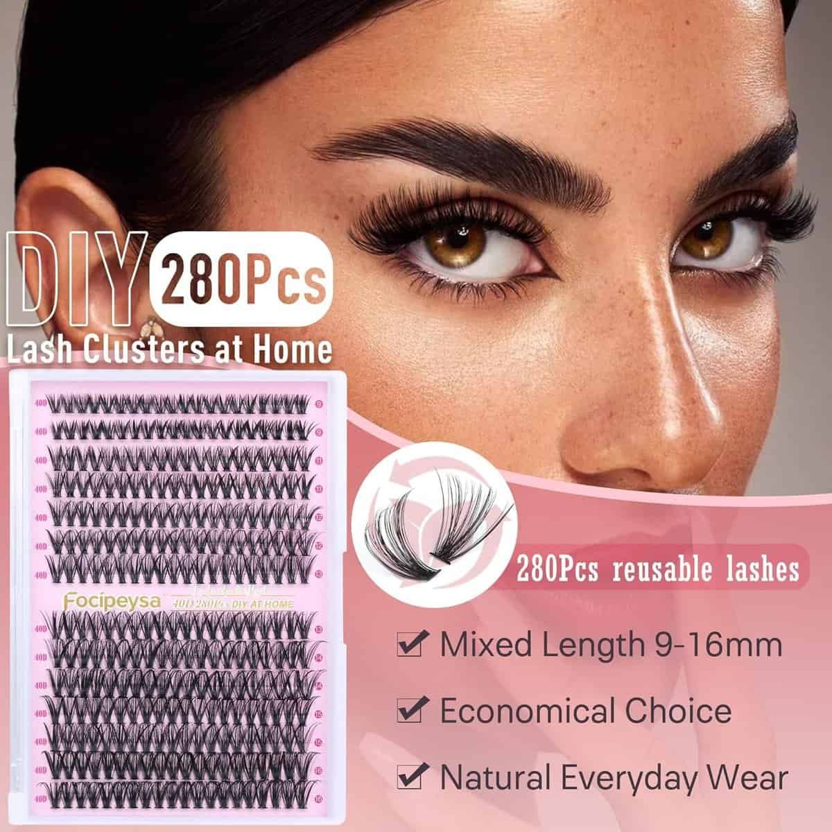 DIY Clusters Lashes 280pcs Individual Eyelashes Extension 40D Lash Clusters that Look Like Extensions D Curl DIY Clusters Lash Extension Self Application at Home by Focipeysa (40D-0.07D-9m-16mm Mixed)