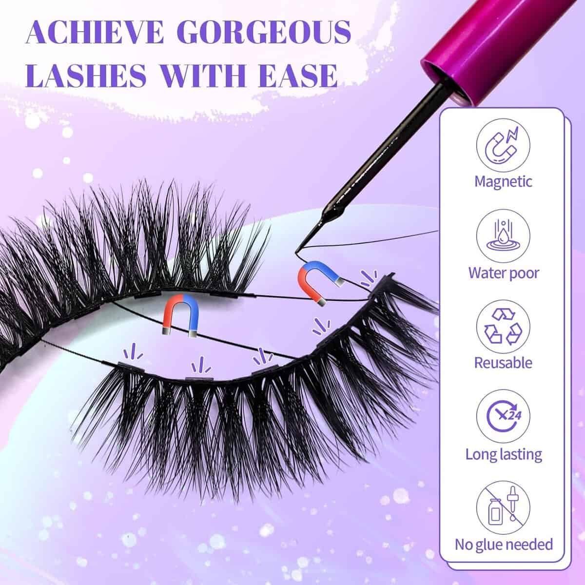14 Pairs Magnetic Eyelashes and Eyeliner Kit, Long-lasting False Eyelashes with Magnetic Eyeliner  Tweezers, Reusable Magnetic lashes Natural Look, No Glue Needed