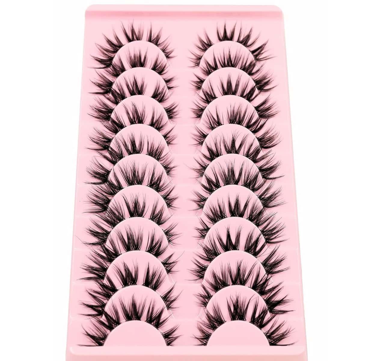 10 Pairs Manga Lash Clusters Cat Eye Lashes Japanese Makeup 16mm D Curl Wispy Anime Lash Clusters Spiky Wet Look Eyelashes Individual Cluster Lashes for Women Copslay Makeup（07）