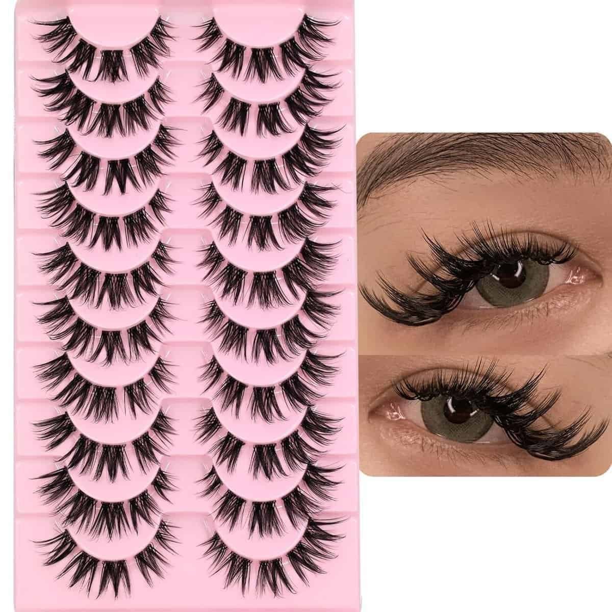 10 Pairs Manga Lash Clusters Cat Eye Lashes Japanese Makeup 16mm D Curl Wispy Anime Lash Clusters Spiky Wet Look Eyelashes Individual Cluster Lashes for Women Copslay Makeup（07）